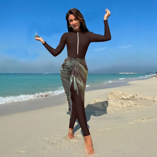 Women's Clothing Conservative Surfing Bikini Set 4-Piece Print Beachwear Women's Swimwear High-Waist Sexy Tight Nylon Fabric With Chest Pad_ecoleips.com