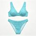 Turquoise 3D Embossed Texture V Neck Bikini Set Wide Shoulder Strap High Cut Cheeky Bottom Two Piece Swimsuit For Women Beach Swimwear_ecoleips.com