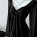 2025 New European And American Style Women's V-Neck Long Sleeve Elegant Casual T-Shirt, Solid Color Pleated Hot Girl_ecoleips.com