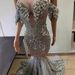Women’s Clothing Show Bright Crystal Sequins Elegant Fishnet Dress Off Shoulder Wedding Dress_ecoleips.com