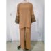 2025 Muslim Autumn New Women's Embroidered Round Neck Shirt And Wide Leg Pants Set_ecoleips.com