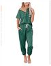 Women's Casual Sportswear Set Short-Sleeved Button-Up Pullover Top With Drawstring Pants Two-Piece Spring Collection_ecoleips.com