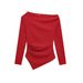 Women's Asymmetrical Pleated T-Shirt Long Sleeve Solid Color European And American Style Top for Autumn Foreign Trade_ecoleips.com