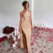 Women's Clothing One Shoulder Gathered Slit Sexy Satin Dress_ecoleips.com