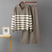 Women's Cross Border Striped Knitted Suit Polo Collar Loose Sweater And Wide Leg Pants Two Piece Set Casual Sports Spring Autumn_ecoleips.com