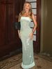 Hugcitar Shine Sequined Strapless Solid Zipper Sexy Elegant Maxi Prom Dress 2025 Summer Women Clothes Evening Party Birthday_ecoleips.com