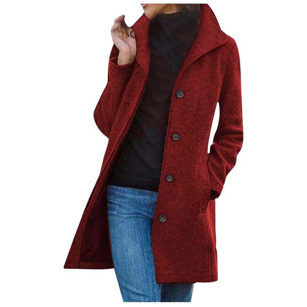 Women's Retro Woolen Coat Medium Length Solid Color Autumn Winter Clothing Relaxed Everyday Wear Comfortable Feshion_ecoleips.com