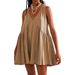 Women's Solid Color V Neck Sleeveless Panel Ruched Bodycon Mini Dress – Casual Summer Gown 2026_ecoleips.com