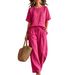 Spring/Summer Women's Loose Slimming Two-Piece Set European And American Style Cross Border Fashion Side Button Short Sleeved Top Wide Leg Pants_ecoleips.com