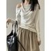 Yanshuang High-End Feel Asymmetrical Twist Long Sleeve T-Shirt For Women Autumn Irregular Slimming Off-Shoulder Knitted_ecoleips.com