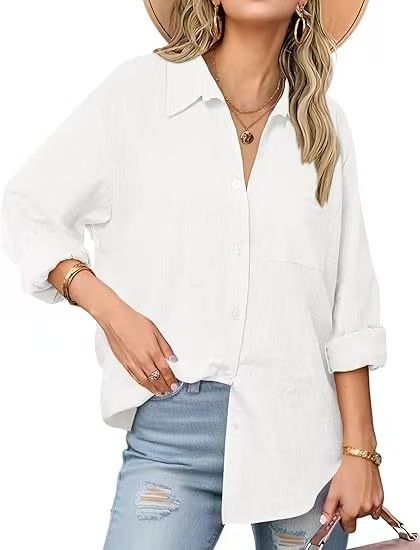 Women's Clothing 2025 Spring Summer New Drop Shoulder Batwing Casual Long Sleeve Shirt For Women_ecoleips.com