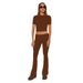 Audday 2025 Autumn And Winter New Solid Color Short Sleeve Women's Fashion Long Pants Two-Piece Set_ecoleips.com