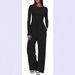 Women's Casual Two-Piece Set Long Sleeve T-Shirt & Pants Comfortable Outfit For Fall Winter Spring (Dark Blue, Black, Coffee, Light Gray, Slate Gray)_ecoleips.com