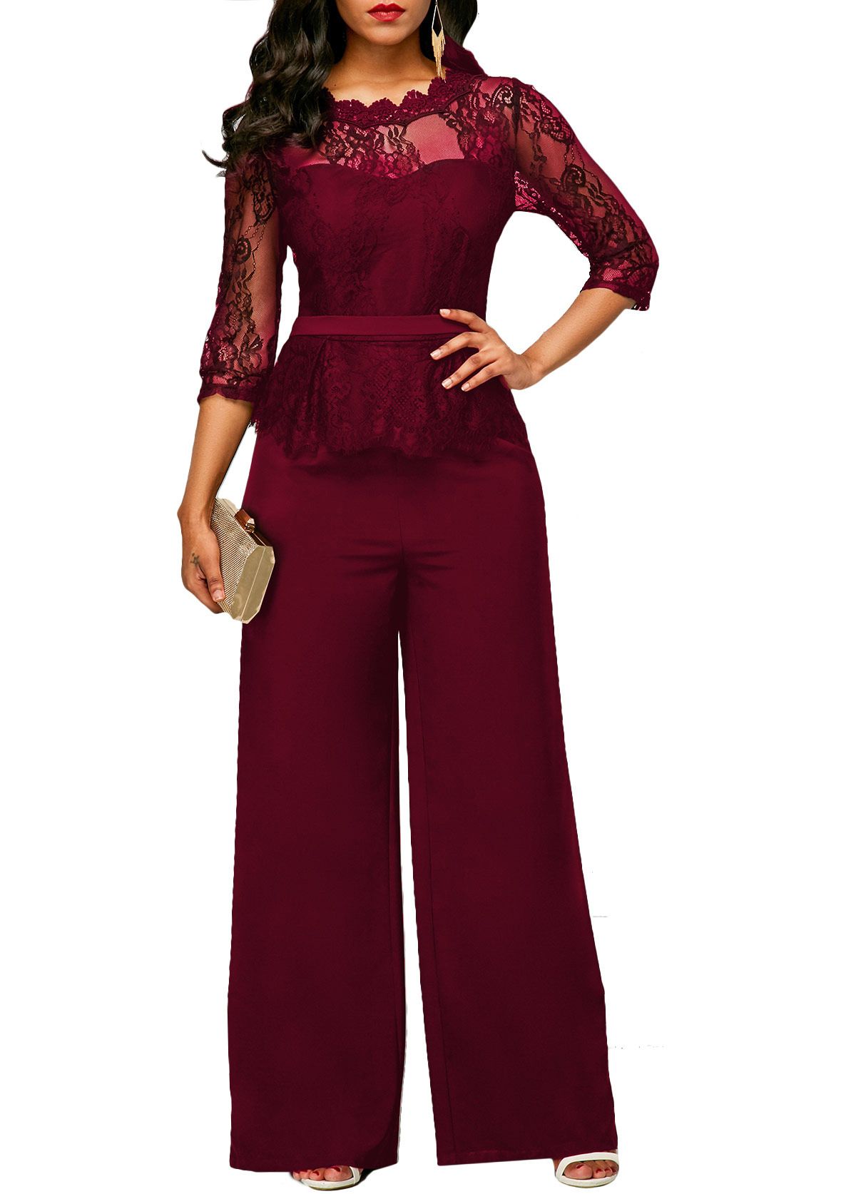 Elegant Lace Jumpsuit For Women Sexy Party Wear Breathable Comfortable S-5XL In Red Green Black Bluish_ecoleips.com