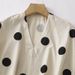 Women's Clothing Cotton And Linen Art Loose Casual Polka Dot V Neck Short Sleeved Top T Shirt_ecoleips.com