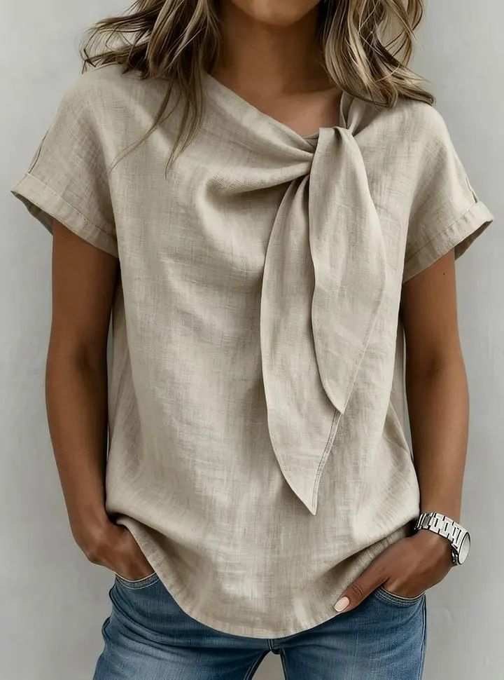 Breathable Linen-Cotton Short Sleeve T-Shirt For Women – Lightweight Summer Top, Relaxed Fit, Trendy Casual Wear For 2026_ecoleips.com