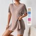 Women's Casual Solid Color Two Piece Set with Bat Sleeve round Neck T-Shirt And Tight Shorts Comfortable Slit Design_ecoleips.com