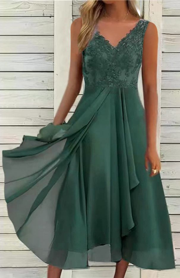 2025 Sleeveless Chiffon Patchwork Lace Hollow Out Women's Long Dress Bridesmaid Evening Gown_ecoleips.com