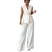 Elegant Solid Color Vest & Straight Pants Set - Polyester, Sleeveless, Button Detailing, Beige/Brown, S-XL"_ecoleips.com