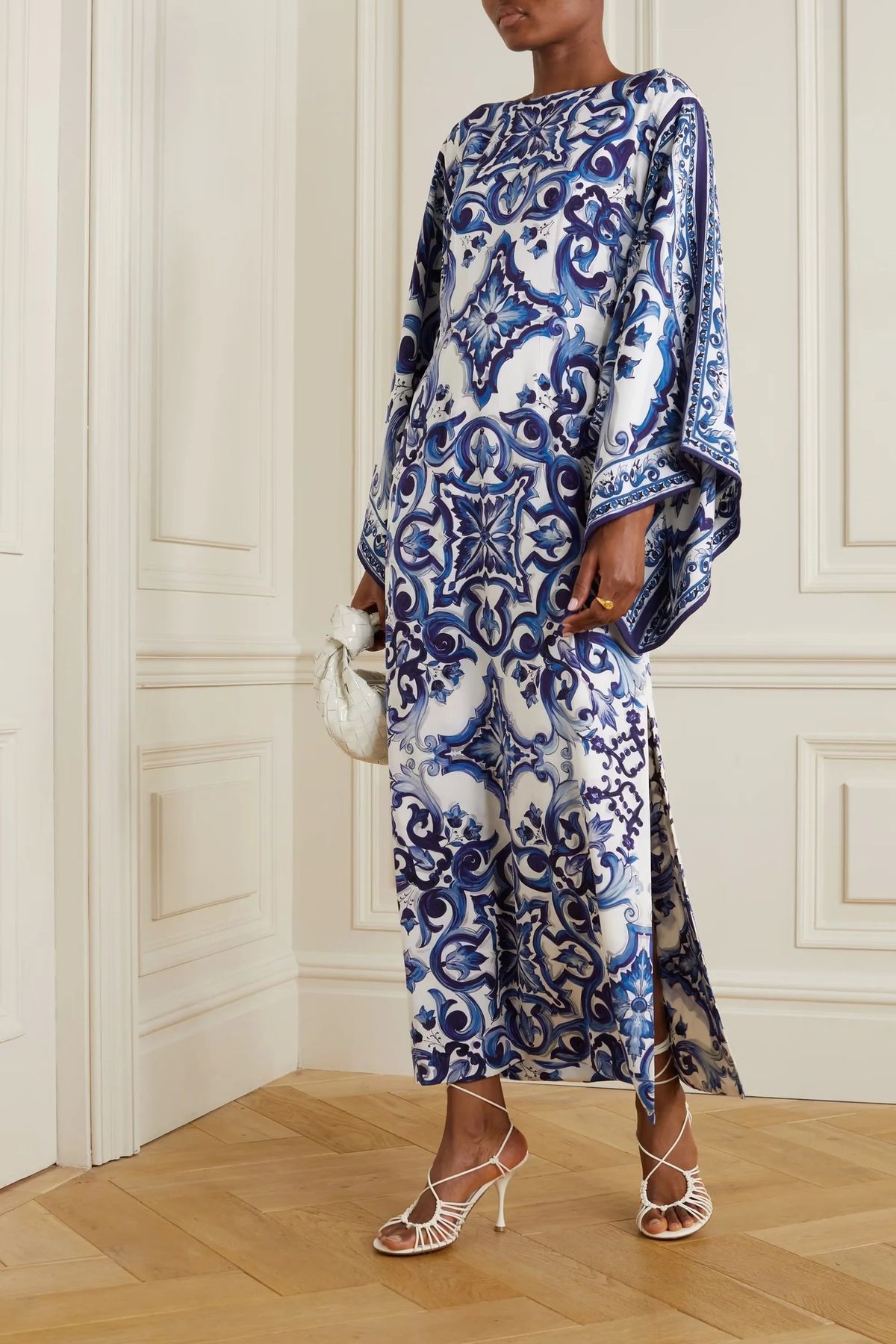 Women's Clothing Fashion Blue And White Porcelain Print One Line Loose Dress_ecoleips.com