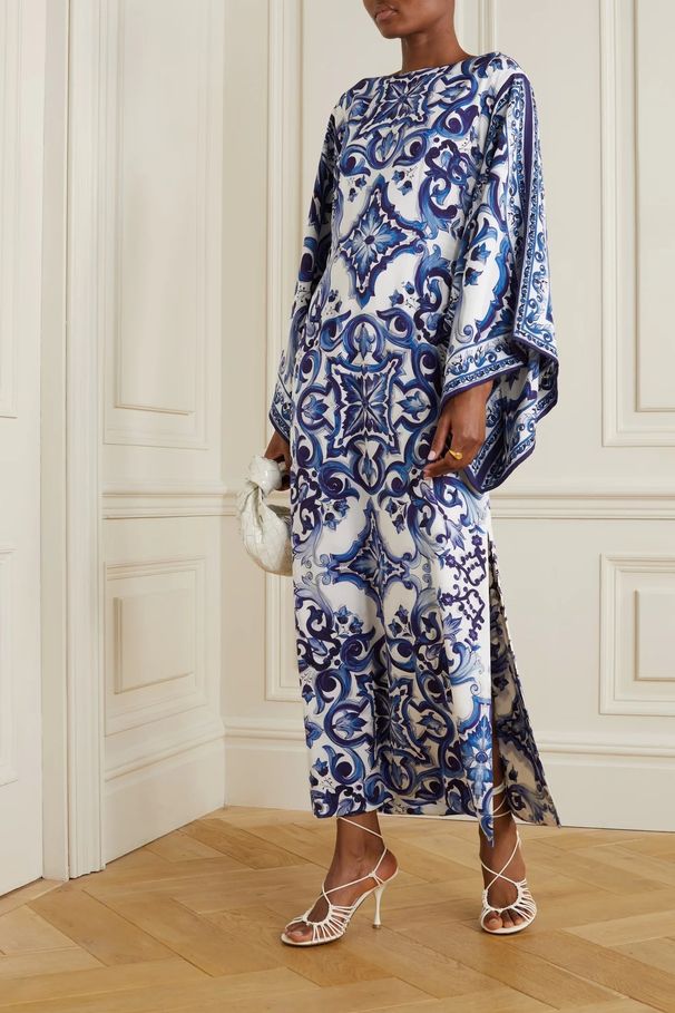 Women's Clothing Fashion Blue And White Porcelain Print One Line Loose Dress_ecoleips.com