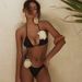 Women's Solid Color Halter Neck Bikini Swimsuit 3D Flower Triangle Cup Two Piece Swimwear_ecoleips.com