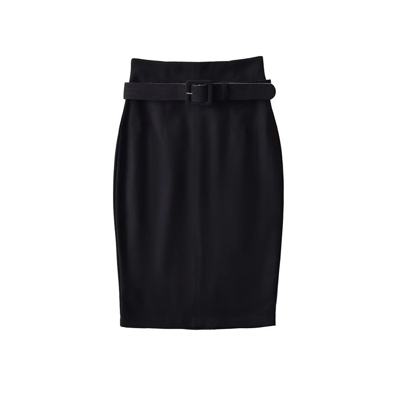 K New High Waisted Suit, Hip Hugging Skirt, Commuting Split Waist Belt A-line Skirt_ecoleips.com
