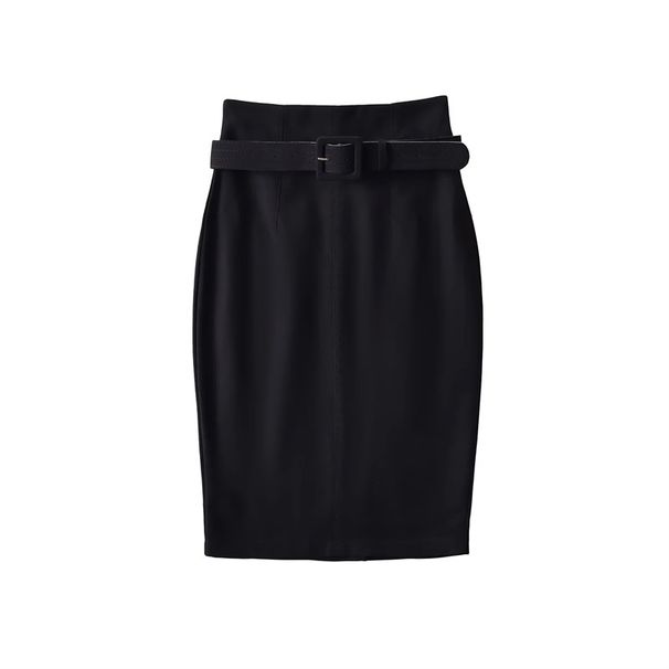 K New High Waisted Suit, Hip Hugging Skirt, Commuting Split Waist Belt A-line Skirt_ecoleips.com