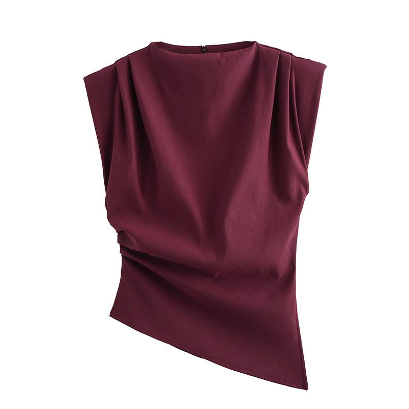 Summer Asymmetrical Strapless Top for Women Sexy Fashionable European American Style with Decorative Shoulder Pads Simple Pleated Design_ecoleips.com