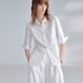 Women's Pure Linen Short Sleeved Collared Shirt Spring Summer Linen Top Office Appropriate Fitted Waist Commuting Style_ecoleips.com
