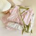 Japanese Kimono Style Pajama Set Women Ruffle V Neck 100% Cotton Crepe Loungewear Breathable Floral Sleepwear For Spring_ecoleips.com