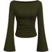 Women's Clothing Slim Fit Solid Color Boat Neck T-Shirt For Women European American Style Long Sleeve Trumpet Sleeve Pleated Slimming Top For Autumn_ecoleips.com