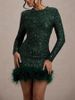 Women's Sexy Long Sleeve Solid Color Sequin Feather Dress Round Neck Women 8102_ecoleips.com
