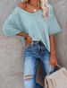 Summer V-neck Bat-sleeved Knitted Sweater Women's Summer Thin Loose Solid Color Short-sleeved T-shirt Top_ecoleips.com