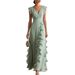 Women's Clothing Style Women's Solid Color Pleated Short Sleeve V Neck Dresses Long Gowns Clothing For Formal & Casual For Women_ecoleips.com
