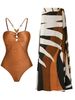 Women's Clothing One Piece Swimsuit Conservative Belly Covering Bikini With Beach Skirt Chiffon Wrap Hot Spring Swimwear For Women_ecoleips.com