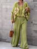 Women's Clothing V Neck Cotton And Linen Printed Tops And Trousers Casual Suits_ecoleips.com