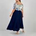 Summer New Plus Size Wrap Dress – Floral Print Off-Shoulder Elegant Office Dress With Belt, A-Line Long Dress For Women (0XL-4XL, Navy Blue)_ecoleips.com