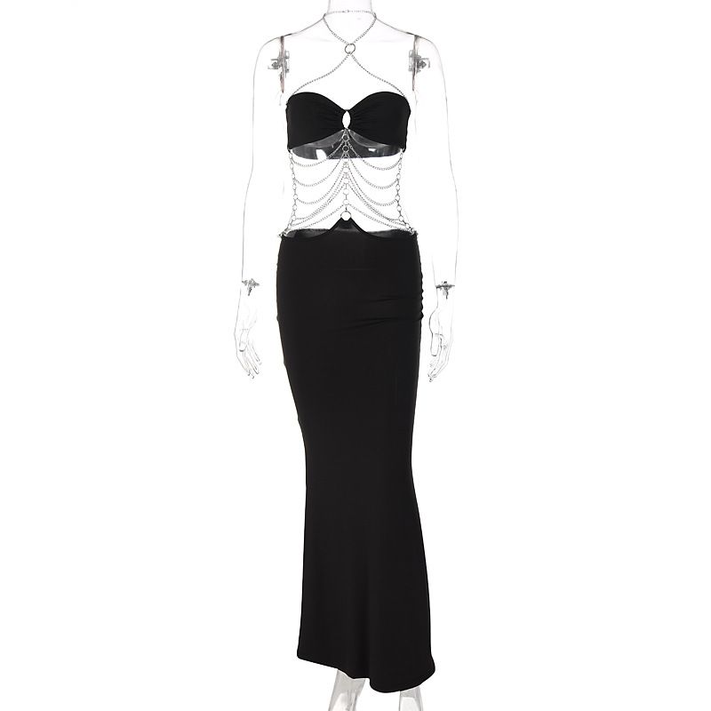 European And American 2026 Summer Hot-Selling New Metal Chain Halter Neck Strapless Hollow Out Dress Women, Wholesale_ecoleips.com