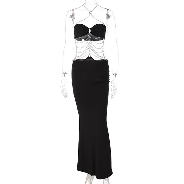 European And American 2026 Summer Hot-Selling New Metal Chain Halter Neck Strapless Hollow Out Dress Women, Wholesale_ecoleips.com