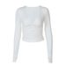 Women's Slimming Long Sleeve T-Shirt V Neck Solid Color European American Style Fashion Street Style Sexy Hot Girl Pleated Waist_ecoleips.com