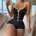 Women's Heart Shaped Printed Pajamas Set Contrast Color Home Clothes Front Slit Suspender_ecoleips.com