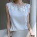 Lace Trim Round Neck Satin Camisole For Women, Unique Design, Sleeveless Blazer Inner Layer, Stylish Top_ecoleips.com