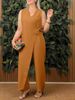 Spring And Summer Women's Solid Color Casual V-Neck Tie Jumpsuit For Women_ecoleips.com