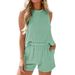 Women's Clothing Twisted Stripe Sleeveless Vest Shorts Striped Two Piece Suit_ecoleips.com
