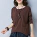 A Solid-Color Women's T-Shirt In A Large Size, Featuring Stylish Pockets And Long Sleeves; Perfect For Autumn Wear. The_ecoleips.com