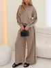Plus Size Leopard Print Two Piece Set Round Neck Long Sleeve Top With Elastic Waist Loose Fitting Trousers Women's Trendy Outfit_ecoleips.com