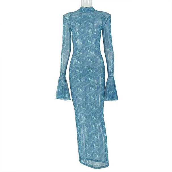 Retro Elegant Slim Fit Bodycon Dress for Women round Neck Long Sleeves Loose Comfortable Trendy Long Dress_ecoleips.com