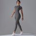 New Open Collar Zipper Short Sleeve Jumpsuit Dance Fitness Sports Bodysuit Sexy Tight Yoga Outfit For Women_ecoleips.com