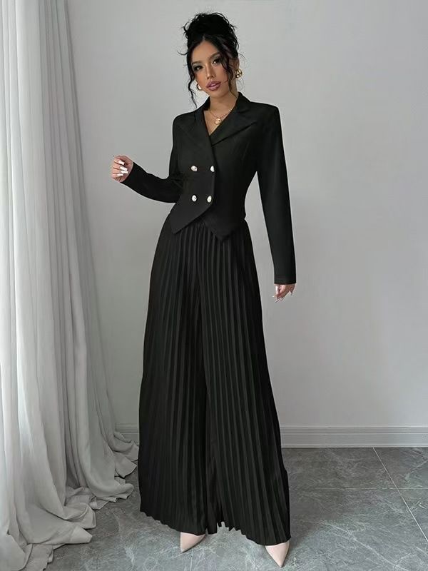 2026 European And American Women's Fashion Cross-border New Style Suit, Stylish Pleated Skirt-pants Two-piece Long Pants_ecoleips.com